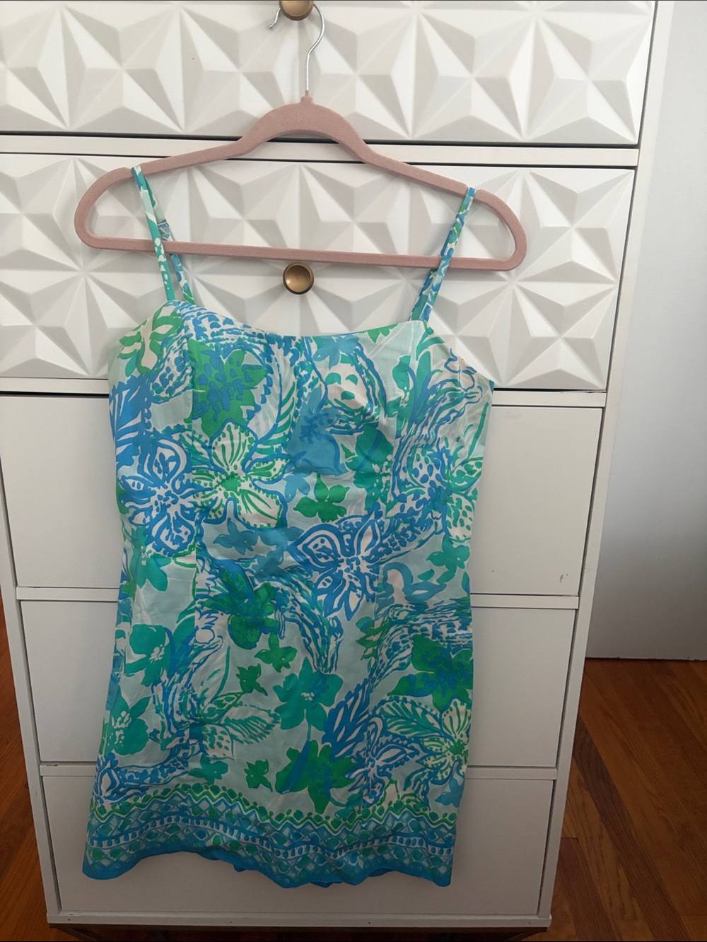 Lilly Pulitzer Aqua & Green Floral Spaghetti Strap Dress